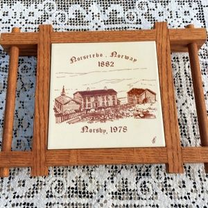 Norway Wood & Tile Trivet Norsby Souvenir 1978